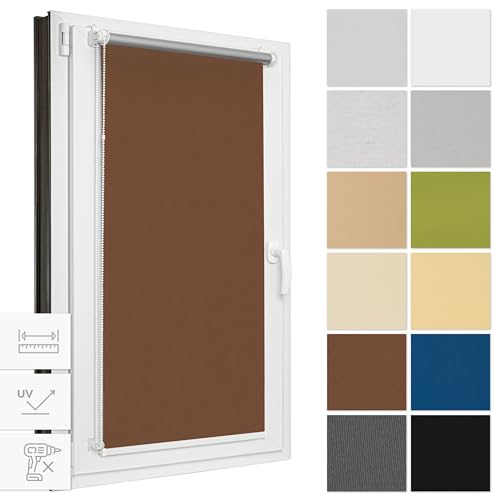 Estika Verdunklungsrollo ohne Bohren, Breite alle 1 cm - 78 cm x 150 cm - Braun - Thermorollo, Rollos für Fenster ohne Bohren, Sonnenschutz Fenster innen von Estika