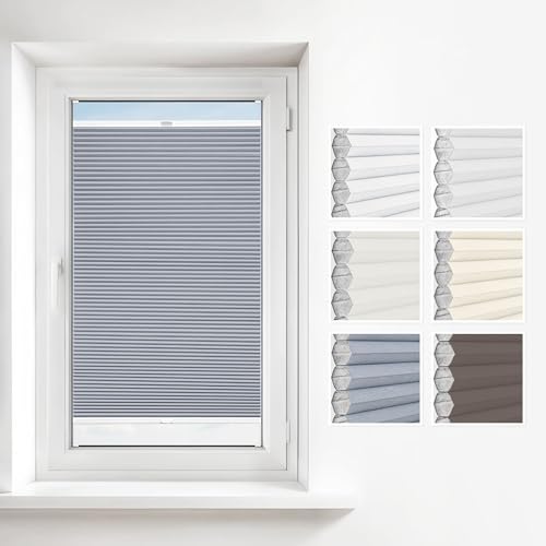 Estika Wabenplissee mit Bohren 110x230 cm Farbe: Grau Verdunkelung und Thermo Plissee für Fenster in verschiedenen Waben erhältlich mit Montagezubehör von Estika