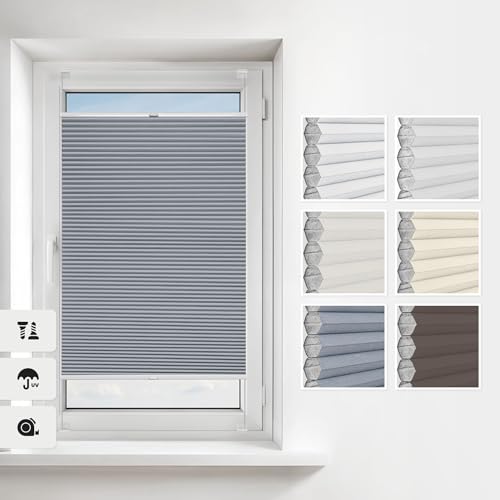 Estika Wabenplissee mit Bohren 75x200 cm Farben: Grau Verdunkelung und plissee zum anschrauben für Fenster in verschiedenen Blickdicht, erhältlich mit Montagezubehör von Estika