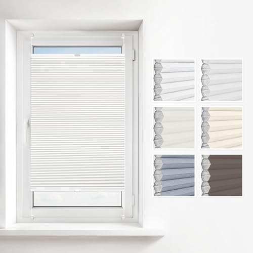 Estika Wabenplissee ohne Bohren 30x200 cm Farbe: Weiß Verdunkelung und Thermo Plissee für Fenster in verschiedenen Waben erhältlich mit Montagezubehör von Estika