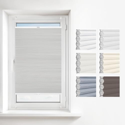 Estika Wabenplissee ohne Bohren 70x150 cm Farbe: Hellgrau Verdunkelung und Thermo Plissee für Fenster in verschiedenen Waben erhältlich mit Montagezubehör von Estika
