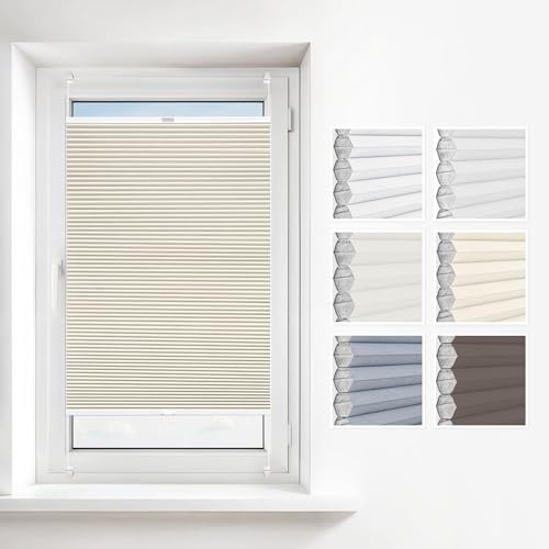 Estika Wabenplissee ohne Bohren 75x200 cm Farbe: Beige Verdunkelung und Thermo Plissee für Fenster in verschiedenen Waben erhältlich mit Montagezubehör von Estika