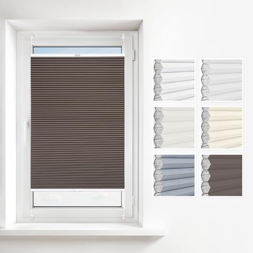 Estika Wabenplissee ohne Bohren nach maß Verdunkelung und Thermo Plissee für Fenster in verschiedenen Breiten (30-129 cm) und Höhen (150-230 cm) Waben erhältlich mit Montagezubehör von Estika