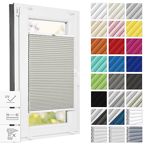Estika Wabenplissee ohne Bohren verdunkelung 105 cm x 100 cm - Waben: Beige - Weiß - Bruchfeste Klemmhalter, Plisees ohne Bohren Blickdicht, Plissee klemmfix, Verdunklungsplissee von Estika