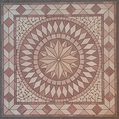 Antikmarmor Rosone 67x67 cm Windrose Mosaik Einleger Fliesen Rosso Verona Marmor 055 von Estile Mosaico