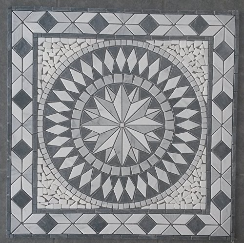 Marmor Rosone 67x67 cm Kompass Naturstein Windrose Mosaik Fliesen Einleger 057 von Estile Mosaico