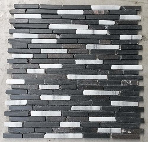 Bruchstein Naturstein Matte Mosaik 30x30 Schwarz Weiss 8 mm Bordüre Fliesen Rosone M621 von Estile Mosaico