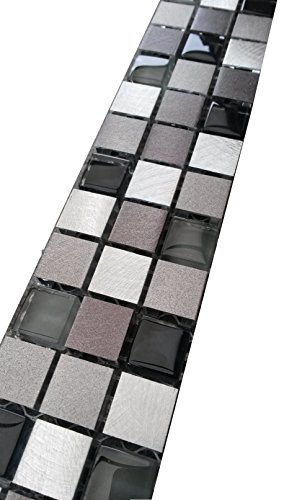 Edelstahl Aluminium Glasmosaik Bordüre 5x30 cm Alu Schwarz/Silber Mosaik Fliesen Metall B705 von Estile Mosaico