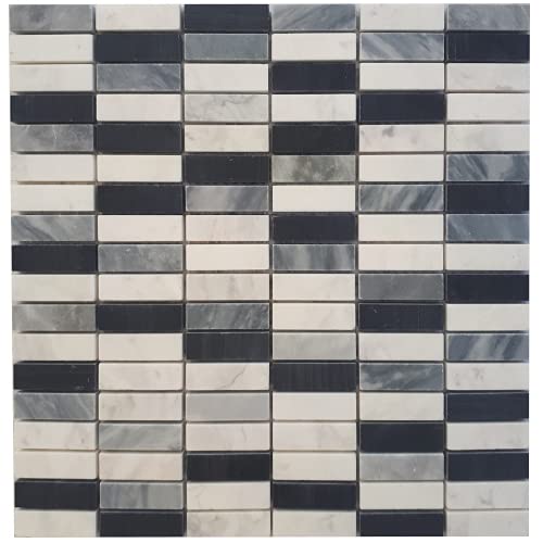 Estile Mosaico Mosaifliesen Bianco Carrara Mosaik Matte Schwarz/Grau/Weiss 30x30 cm Naturstein Fliesen M663 von Estile Mosaico