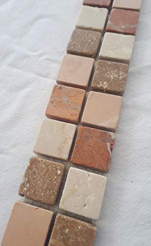 Marmor Mosaik Bordüre Rot Creme Beige 5x30 Naturstein Fliesen Rosso Verona B667 von Estile Mosaico