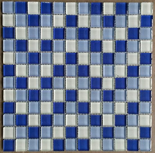 Glasmosaik Crystal Matte 30x30 8 mm Blau Mix/ Weiss Fliesen M222 von Estile Mosaico