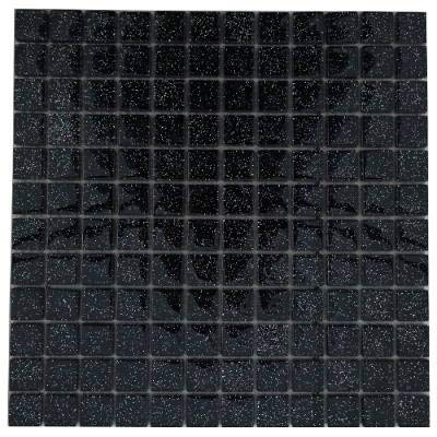 Glasmosaik Fliese Schwarz mit Glitzer Effekt Mosaik Matte Fliesen 30x30 cm Glänzend Silber M522-S von Estile Mosaico