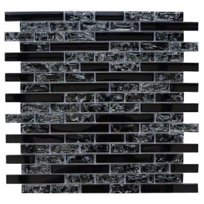 Glasmosaik Fliesen Schwarz Crush Crystal Glänzend 30x30 gebrochenes Matte M530 von Estile Mosaico