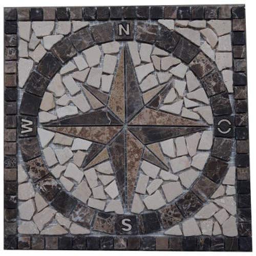 Marmor Rosone 30x30 cm Windrose Mosaik Einleger Kompass Fliesen Emperador Dark 027 von Estile Mosaico