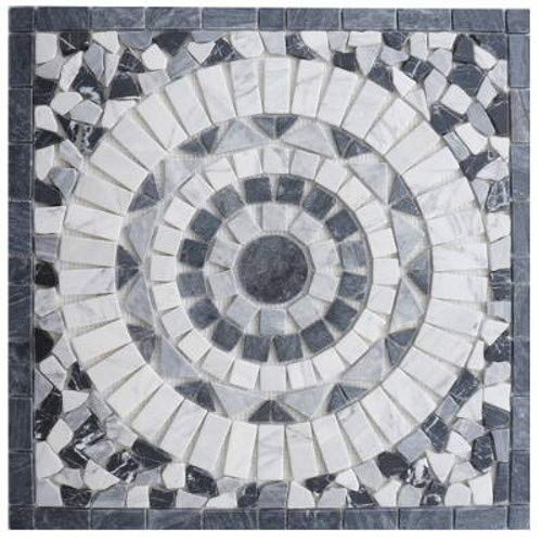 Marmor Rosone 60x60 cm Schwarz Grau Weiss Naturstein Mosaik Einleger Fliesen EM1 von Estile Mosaico