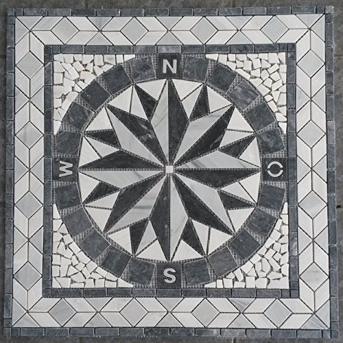 Marmor Rosone 67x67 cm Kompass Naturstein Windrose Mosaik Fliesen Einleger 051 von Estile Mosaico
