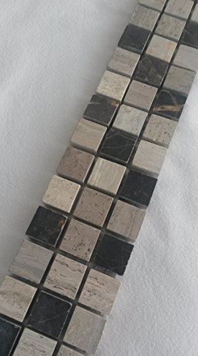 Mosaik Bordüre 5x30 Naturstein Marmor Fliesen Grau Schwarz Weiss Bad Dusche von Estile Mosaico