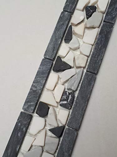 Mosaik Bordüre 7,5x30 cm Naturstein Fliesen Carrara Grau Creme Mix Dusche B212 von Estile Mosaico
