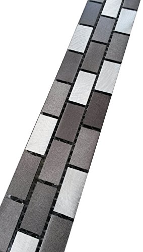 Edelstahl Aluminium Mosaik Bordüre 5x30 Alu Schwarz Silber Fliesen Metall B801 von Estile Mosaico