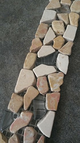 Bruchstein Glas Mosaik Bordüre 5x30 cm Beige Naturstein Fliesen Sockelleiste B468 von Estile Mosaico