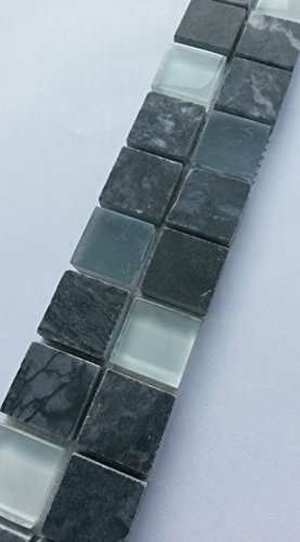 Marmor Glasmosaik Bordüre Grau Weiss Mosaik Fliesen Naturstein Dusche Bad B674 von Estile Mosaico
