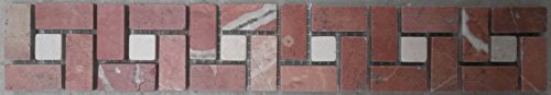 Mosaik Naturstein Bordüre Rot Creme Beige Rosso Dusche Fliese Sockelleiste B524 von Estile Mosaico