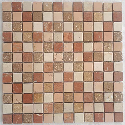 Marmor Mosaik Matte Rot Creme Beige 30x30 cm Naturstein Fliesen Rosso Verona M667 von Estile Mosaico