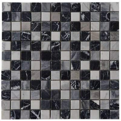 Mosaikfliesen Naturstein Schwarz Grau Weiß Marmor Mosaik Matte 30x30 cm Fliesen Bad M662 von Estile Mosaico