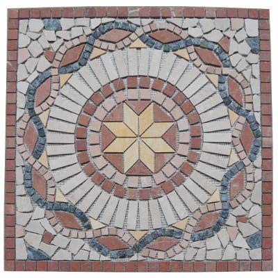 Antikmarmor Rosone 30x30 cm Windrose Mosaik Einleger Naturstein Fliesen Rosso Verona 061 von Estile Mosaico