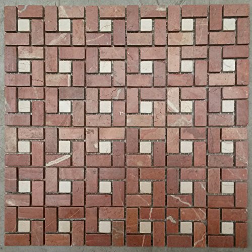 Naturstein Matte Fliesen 30x30 cm 8 mm Mosaik Rot Beige Creme Mix Marmor M524 von Estile Mosaico