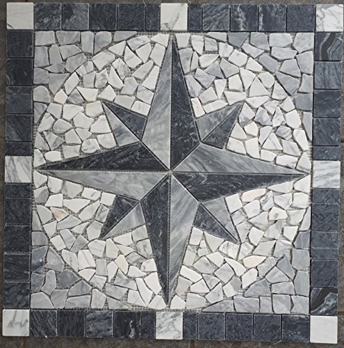 Marmor Rosone 60x60 cm Kompass Naturstein Windrose Mosaik Fliesen Einleger 071 von Estile Mosaico