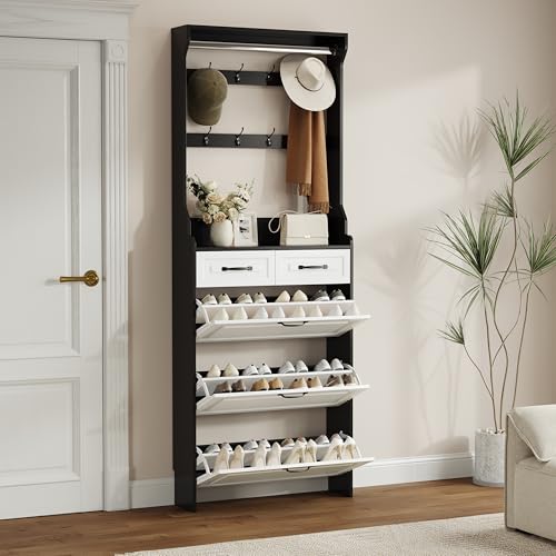 Estiliza Black Shoe Cabinet with Hanger,3 Doors 2 Drawers von Estiliza
