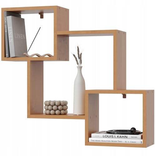 EstiloHome Wandregal Bücherregal Hängeregal, vielseitiges Regal für Wohnzimmer, Arbeitszimmer, Kinderzimmer – dekoratives Wandboard MODO 80, 10 kg Tragkraft, viele Farben (Erle) von EstiloHome