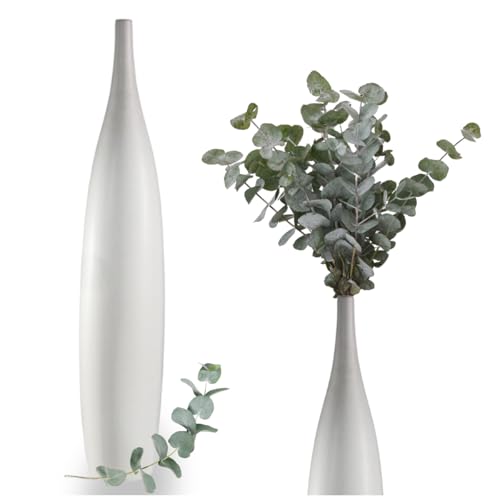 Hohe Bodenvase aus Keramik, Deko Vase für Pampasgras Trockenblumen Höhe 70 cm, Blumenvase tropfenform, Vase Dekovase (Weiß) von EstiloHome