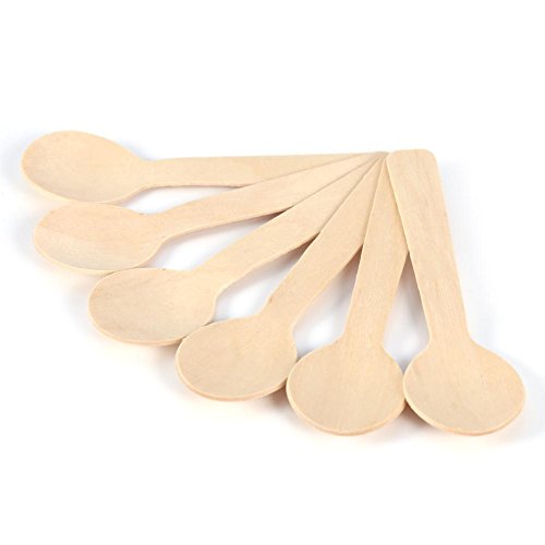 Einwegbesteck Holzlöffel, 100 stücke Holzbesteck, Suppenlöffel, Einweglöffel, Honig Kaffee Teelöffel Küche Gewürz Löffel, Biologisch Abbaubar 10 x 3 cm von Estink