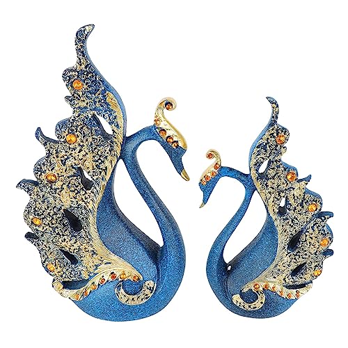 2-teilige Schwan-Skulptur, Schwan-Deko-Statue-Paar, Schwan-Ornamente aus Kunstharz für Wohnzimmer, Weinschrank, Hochzeitsgeschenke (Blau) von Estink