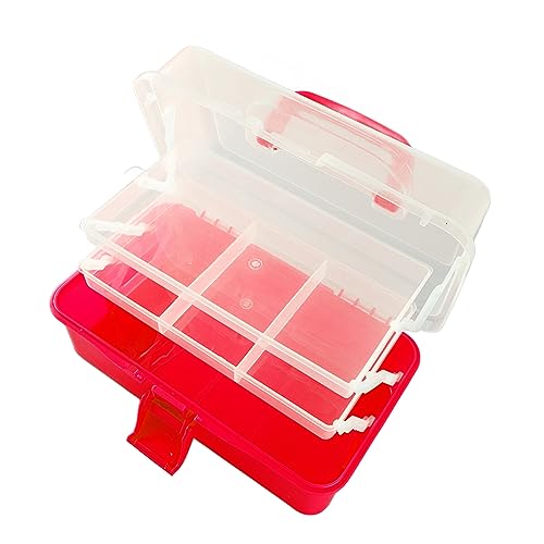 3-lagige Tragbare Aufbewahrungsbox aus Kunststoff, Tragbare, Durchscheinende Aufbewahrungsbox mit Griff, Mehrzweck-Organizer und Aufbewahrungskoffer (Rot) von Estink