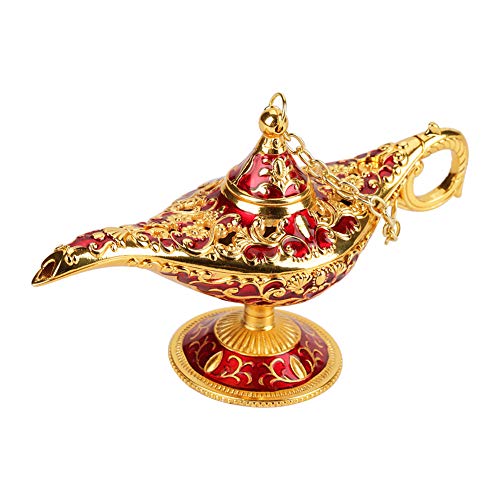 Aladdin Wunderlampe, Genie Licht Lampe, Magie Lampe Gold Metall Dekoration Öllampe, 12 x 4.5 x 6.5cm (Golden Lace Red) von Estink