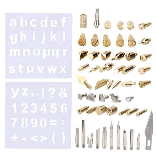Brandmalerei Lötkolben Set, 57-teilig Brandmalerei Holzverbrennung Stift Lötspitzen Holz verbrennung Spitzen mit alphabetischen Zahlen Symbolen Schablonen für die Gravur von Estink