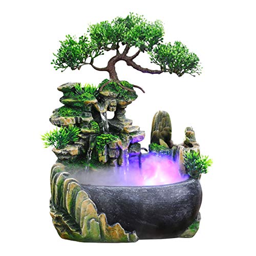 Estink Zimmerbrunnen Brunnen Luftbefeuchter, Tischbrunnen mit LED-Beleuchtung, Desktop-Wasserfall-Luftbefeuchter mit Pumpe 220v von Estink