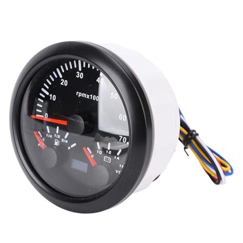 Estink 3 in 1 Tachometer Kraftstoffmesser 7000 U/Min Voltmeter Drehzahlmesser mit 7 Farb Hintergrundbeleuchtung für LKW, Auto, Meeresgefäße (BLACK) von Estink