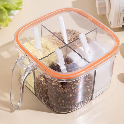 Estink 4 Fach Klarer Gewürzbox mit Deckel für Küchensalzpfeffer Zuckerluftdicht Gewürztopf für Heimküchen Plastik 1 X Gewürzbox (ORANGE) von Estink