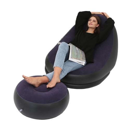 Estink Aufblasbar Komfortable Faltbare Stuhl mit Fußhocker für Camping und Reisen Im Freien, Tragbare Blow -up -Lounge Stuhl für Entspannung (Purpurblau) von Estink