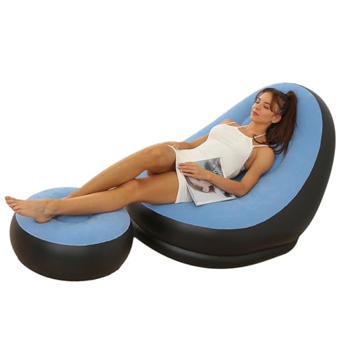 Estink Aufblasbar Komfortable Faltbare Stuhl mit Fußhocker für Camping und Reisen Im Freien, Tragbare Blow -up -Lounge Stuhl für Entspannung (hellblau) von Estink