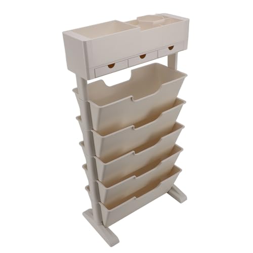 Estink Bücherregal Schmale Plastik -Dienstprogramme Display Regale für Wohnzimmer Schlafzimmer Küche, Beige Weißes Speicherbuch für die Schule Verwendung (mit 3 Schubladen 40,4x73.8cm) von Estink