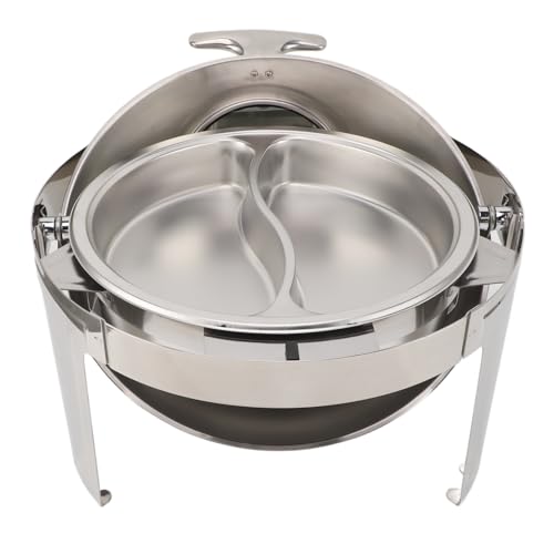 Estink EU -Stecker 220 Bis 240 V Runde Catering -Wärmer Set für Buffet Server, Edelstahlchafer mit Sichtbarem Deckel (2 Fachpfanne) von Estink