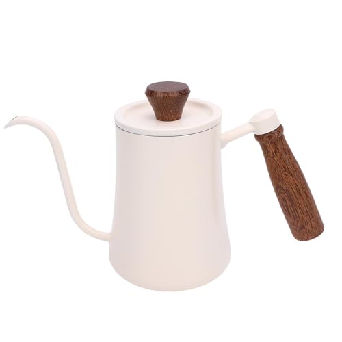 Estink Edelstahl Schmaler Langer Ausgusskaffeekessel mit Skaliertem Isoliertem Griff für Heimcamping - 600 Ml Handbrauenkaffeekanne (WHITE) von Estink