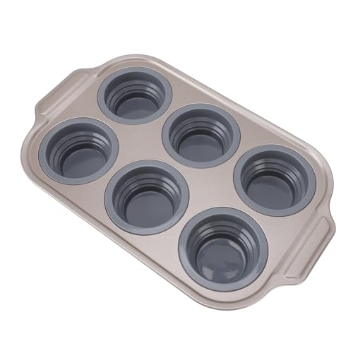 Estink Einfache Saubere Kuchenhersteller -Tablett Faltbare Pressetyp Silikon 6 Cupcake Backschale für die Heimküche (GREY) von Estink
