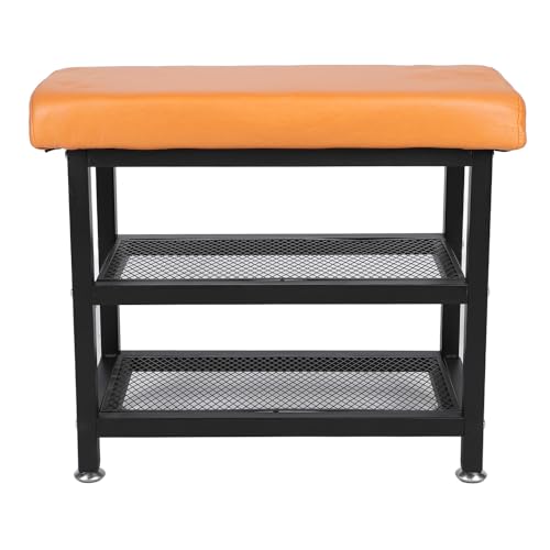 Estink Flur Schuhspeicherbank mit Weicher Oberer Schuhregalbank für Eingangseingang 2 Regale Organizer für Schlafzimmer Wohnzimmer, Dichtebrett, 23,6 Zoll (ORANGE) von Estink