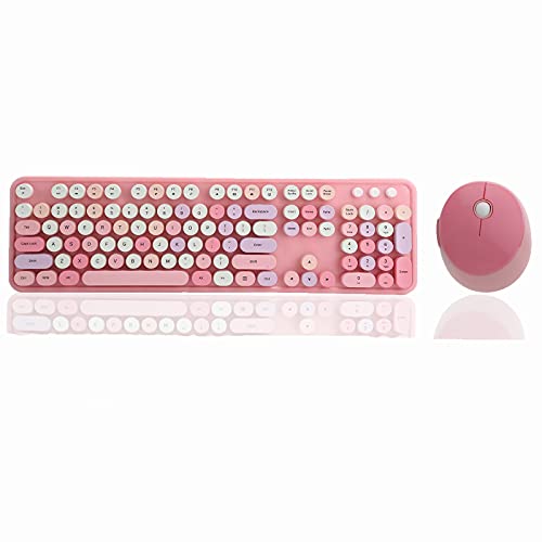 Estink Kabellose Tastatur und Maus, 2,4-GHz-Kabellose 104-Tasten-Tastatur und -Maus, Retro-Schreibmaschinen-Stil, High-Key-Design, Niedliche Office-Desktop-Tastatur für Computer(Rosa) von Estink